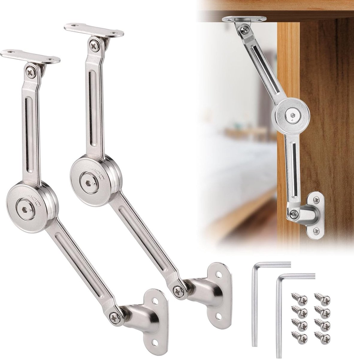 2 Stuks Soft Closure Scharnieren met Schroeven en Inbussleutel, Satijn Nikkel Geplateerd, Geschikt voor Keukenkasten, Deuren en Speelgoeddozen, Draagvermogen tot 18 kg