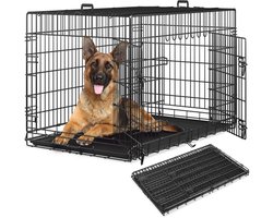 tectake® Hondenkooi - Honden Bench - 121,5 x 75,5 x 80,5 cm - Hondenkennel - Opvouwbare Box - Transportbox voor honden en puppy’s - Voor kofferbak, auto, camping en thuis - 2 Deuren en Draaggrepen