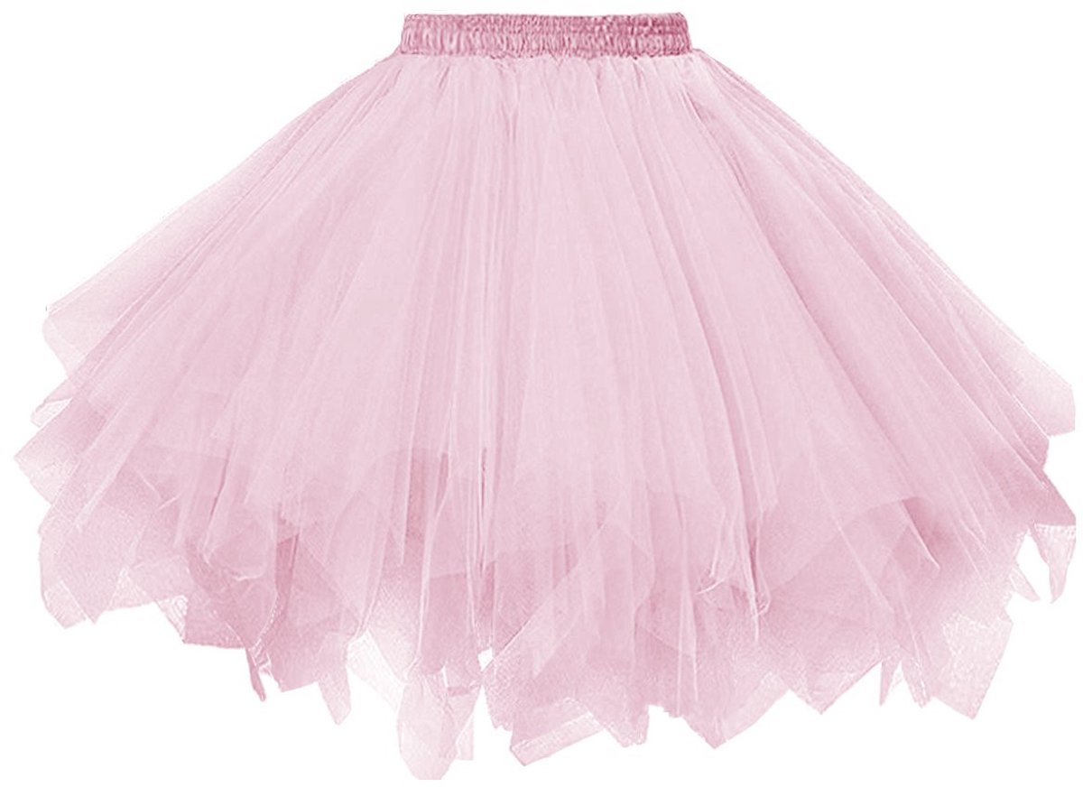 Vintage jaren 50 petticoat onderrok - Korte 3-laagse tule tutu-rok met elastische taille - Zachte voering, knielang ca. 52 cm, XL - Voor ballet, rockabilly, trouwjurken, baljurken en cosplay - Roze