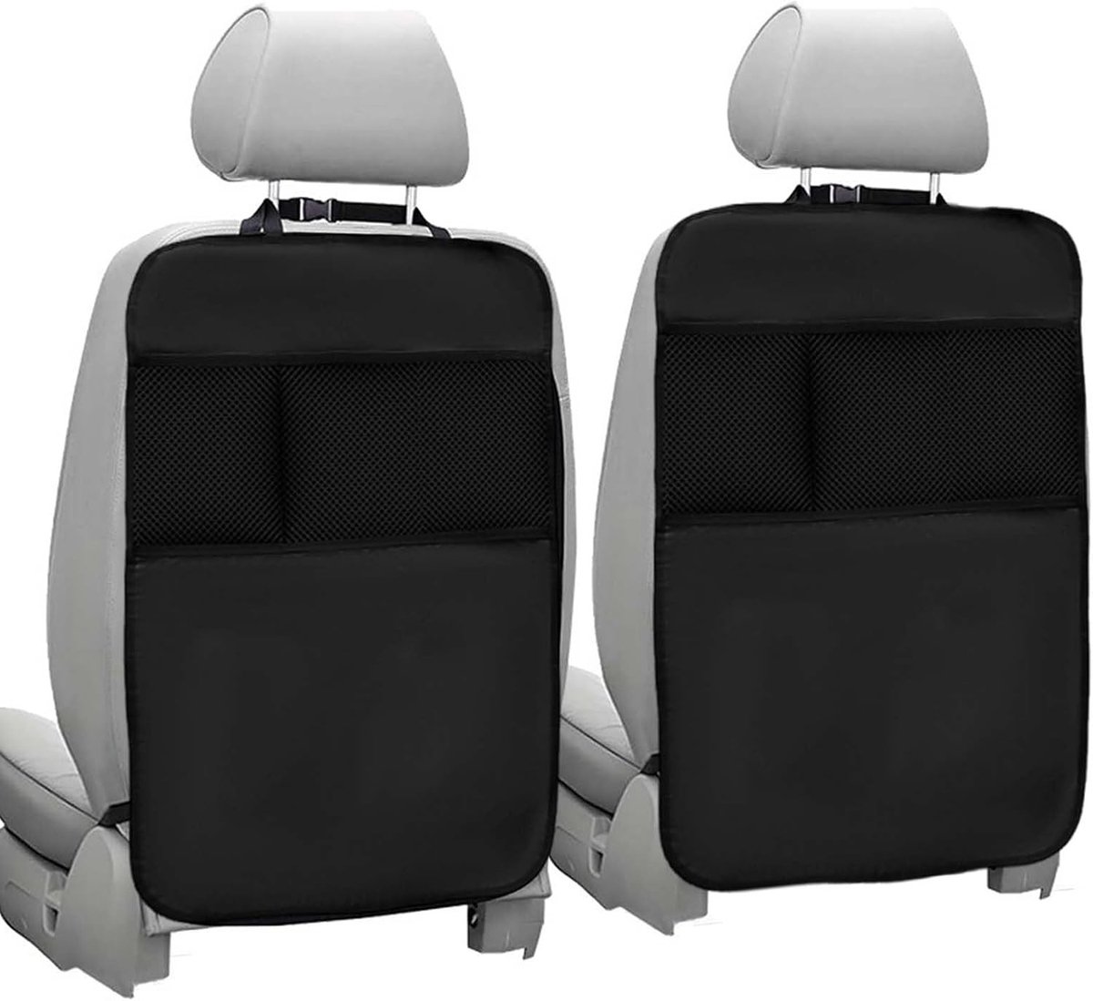 2 Stuks Auto Kinder Rugleuning Beschermer - Verstelbare Waterdichte Stoelbeschermer, Vlekbestendig en Universeel, 70 x 49 cm, Zwart, Ideaal voor Kinderen en Auto's