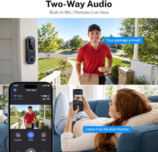 Deurbel draadloos - Videodeurbel - Slimme Deurbel - Deurbellen met camera - WiFi Deurbelcamera - Draadloze Videodeurbel met USB Gong - Voor Huis, Appartement en Kantoor - Betrouwbare huisbeveiliging - Paars — afbeelding 4