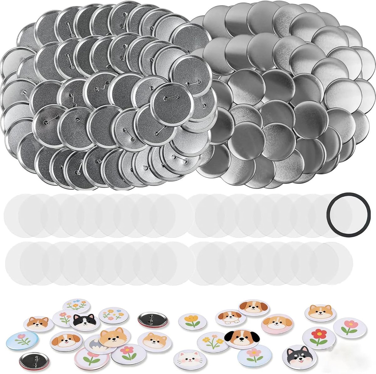 Buttonmachine 58 mm - Metalen Knopen Set - 100 Stuks 58 mm - Compleet met Folies en Achterkanten - Voor Zelf Knopen Maken