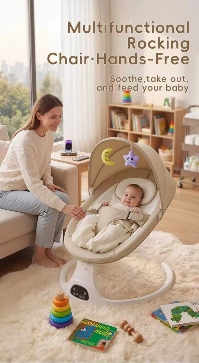 Baby Swing - Elektrische Babyschommel - Automatische Wipstoel - Met slimme afstandsbediening - 5 punts veiligheidsgordel Grijs — afbeelding 3