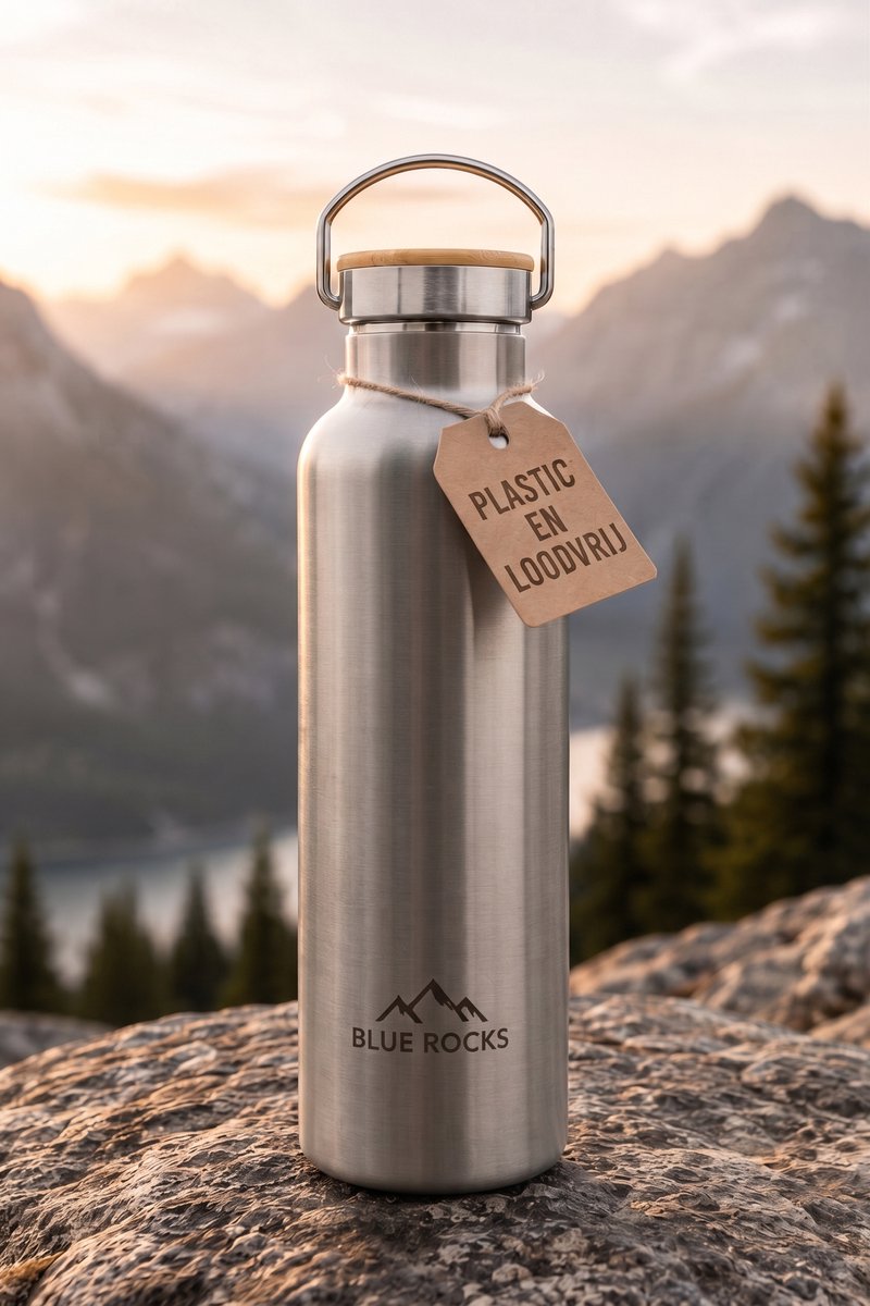 Blue Rocks® - Summit RVS - Thermosfles 750ml - Waterfles - Dubbelwandige drinkfles - Plasticvrij - Loodvrij - Geisoleerde fles - School - Kind - Warme Koude dranken - Reizen, Wandelen, Werk, Sport, Yoga - Dagelijks gebruik - Zilver - RVS — cadeau in Sport & Outdoor - foto 5