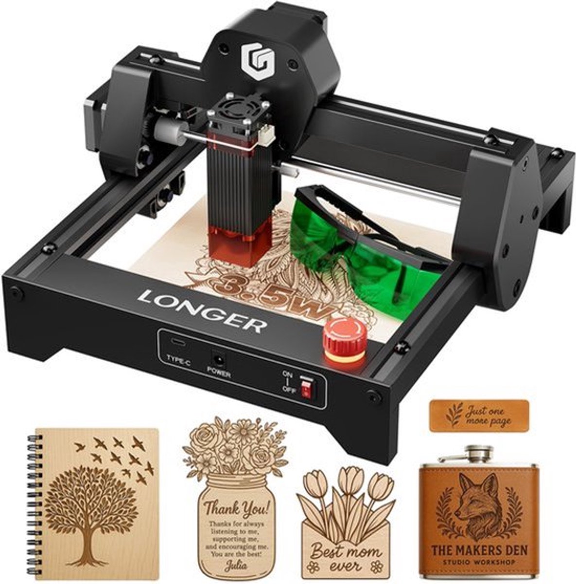 Graveerpen Mini 3.5W - Draagbare Lasergraveur - Hout Acryl Plastic Leer Metaal - Desktop CNC Kit Gereedschap