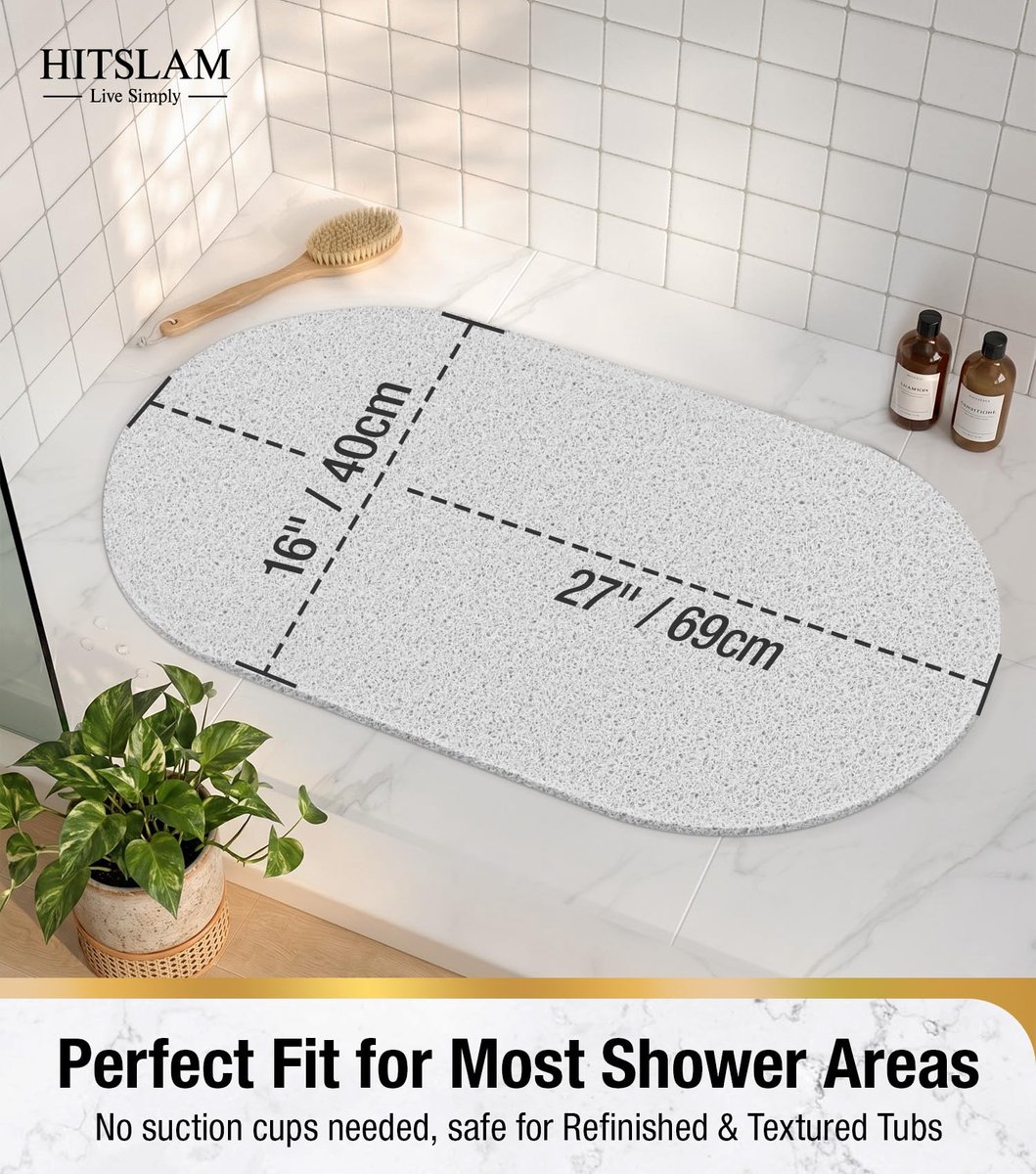 HITSLAM Badmat, antislip, ovaal, loofa-stijl, zwart, 69 x 40 cm - ShopVlot