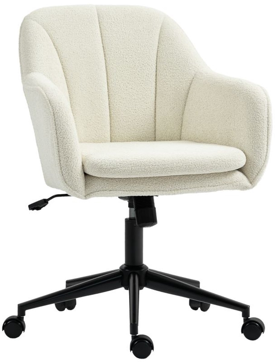 Bureau stoel Make-upstoel 63x60x84-94 cm Beige Metalen onderstel Computerstoel Kaptafelstoel Stoel Met rugleuning In hoogte verstelbaar Zacht en comfortabel Stevig en duurzaam Te gebruiken in de slaapkamer, de studeerkamer en op kantoor