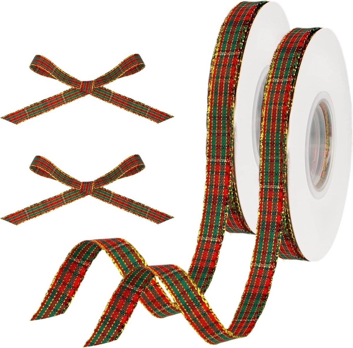 Kerstlint in Rood en Groen, 2 Rollen van 30 ft X 10 mm, Geruit Design voor Cadeaus en Versieringen