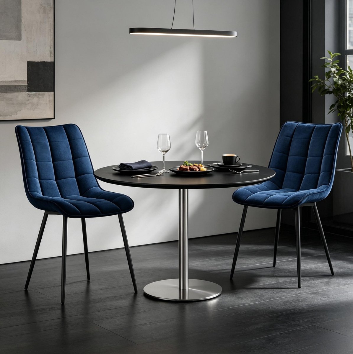 DESMIU Eetkamerstoel Set Van 2 - Modern Vormgegeven Met Zachte Velvet Zitting En Stevige Metalen Poten - Voor Eetkamer En Woonkamer - Blauw Blue