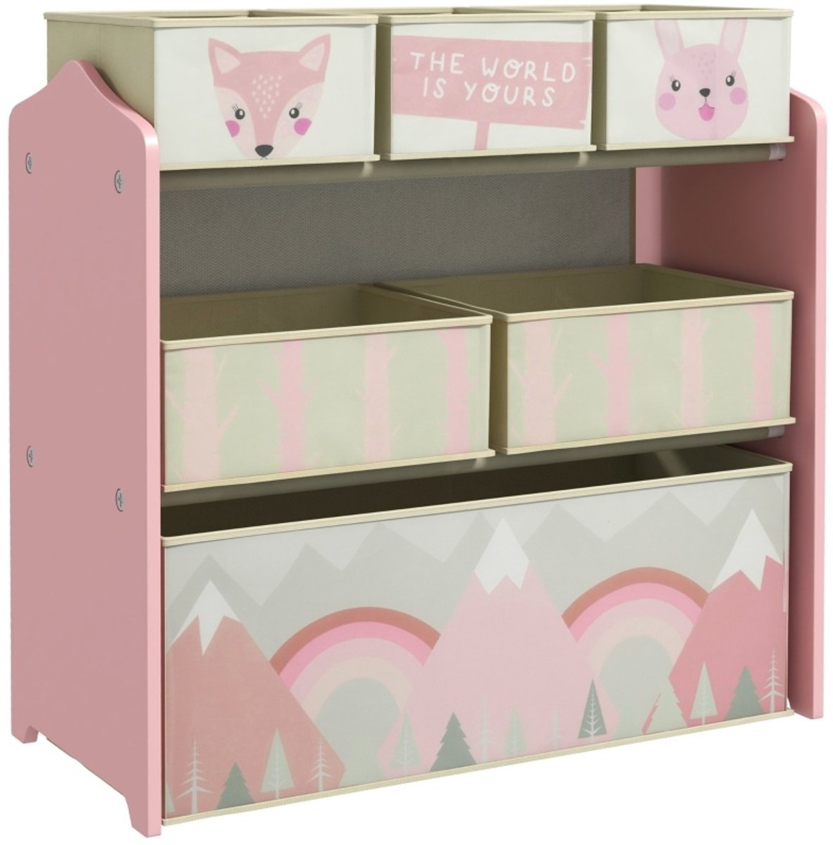 MODFU - Kinderkast - Vakkenkast - Stoffboxen - Roze - 63 X 30 X 66 Cm