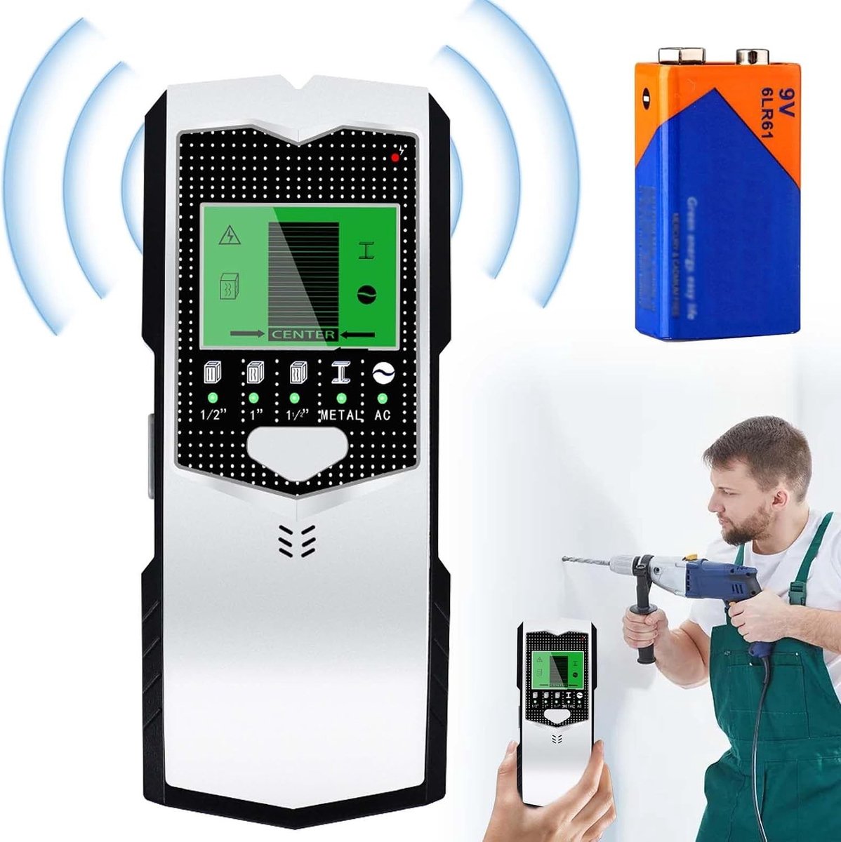 Multi-function Wandscanner: 5-in-1 Detector voor Metalen, Kabels en Studs met LCD Scherm en Alarm voor Veilig Boren
