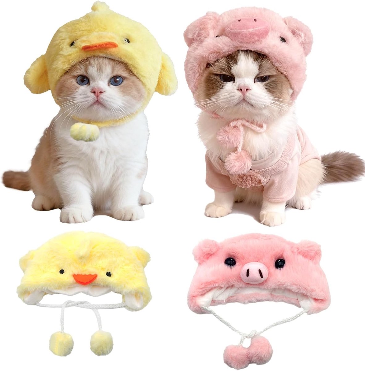 Zachte Pluche Hoed voor Katten met Oorgaten, Schattige Chicks Ontwerp, Ideaal voor Foto's, Winteraccessoire en Kostuum voor Kleine Huisdieren