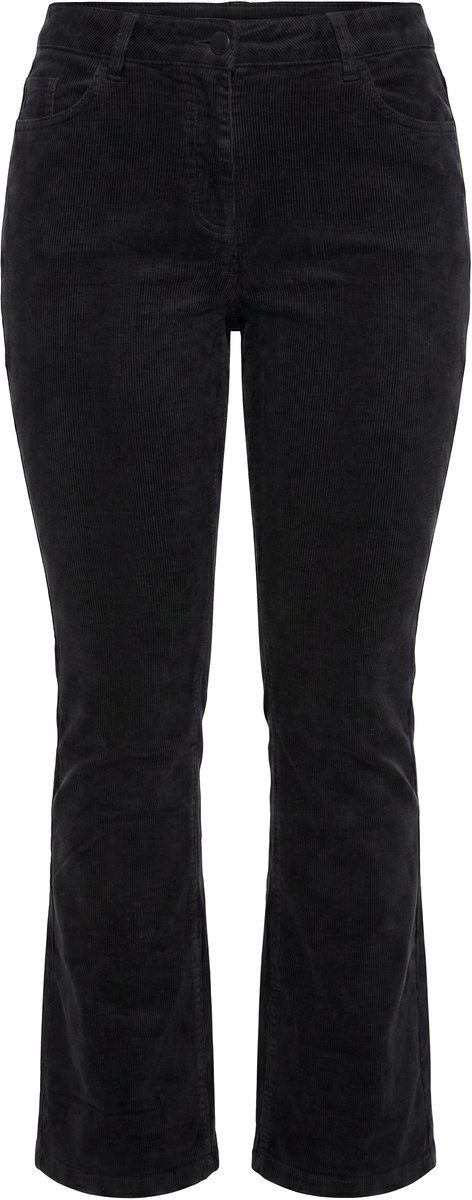 Ulla Popken - Dames - Corduroybroek Sarah bootcut smalle pijpen - Zwart - Maat 52