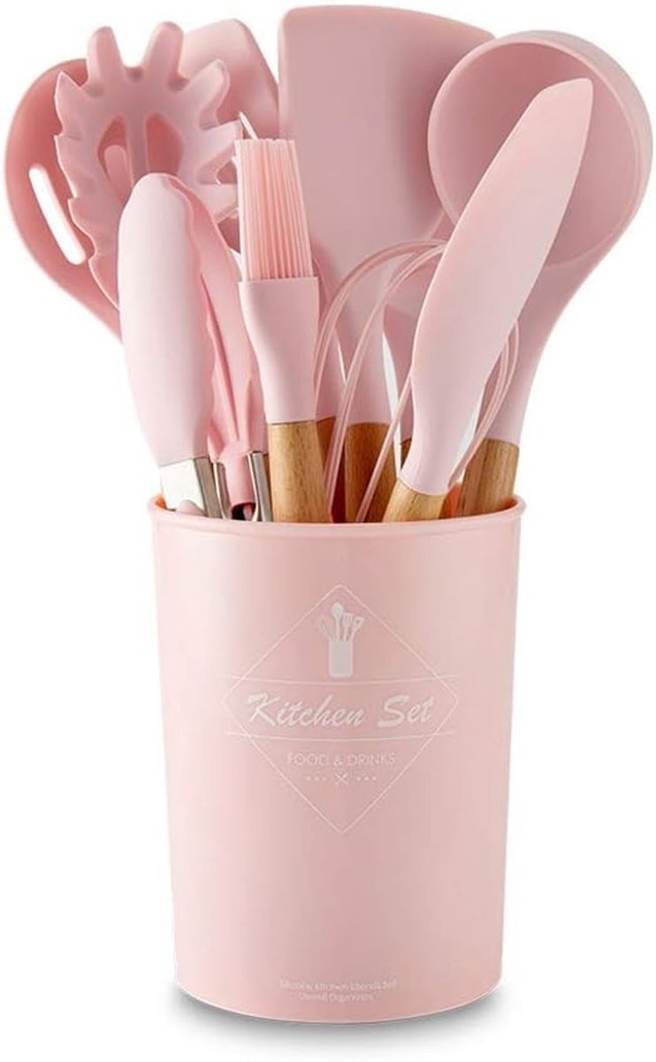 Kookaccessoires van siliconen - 11-delige set met spatula, soeplepel, pastalepel en meer voor veelzijdig koken en bakken.