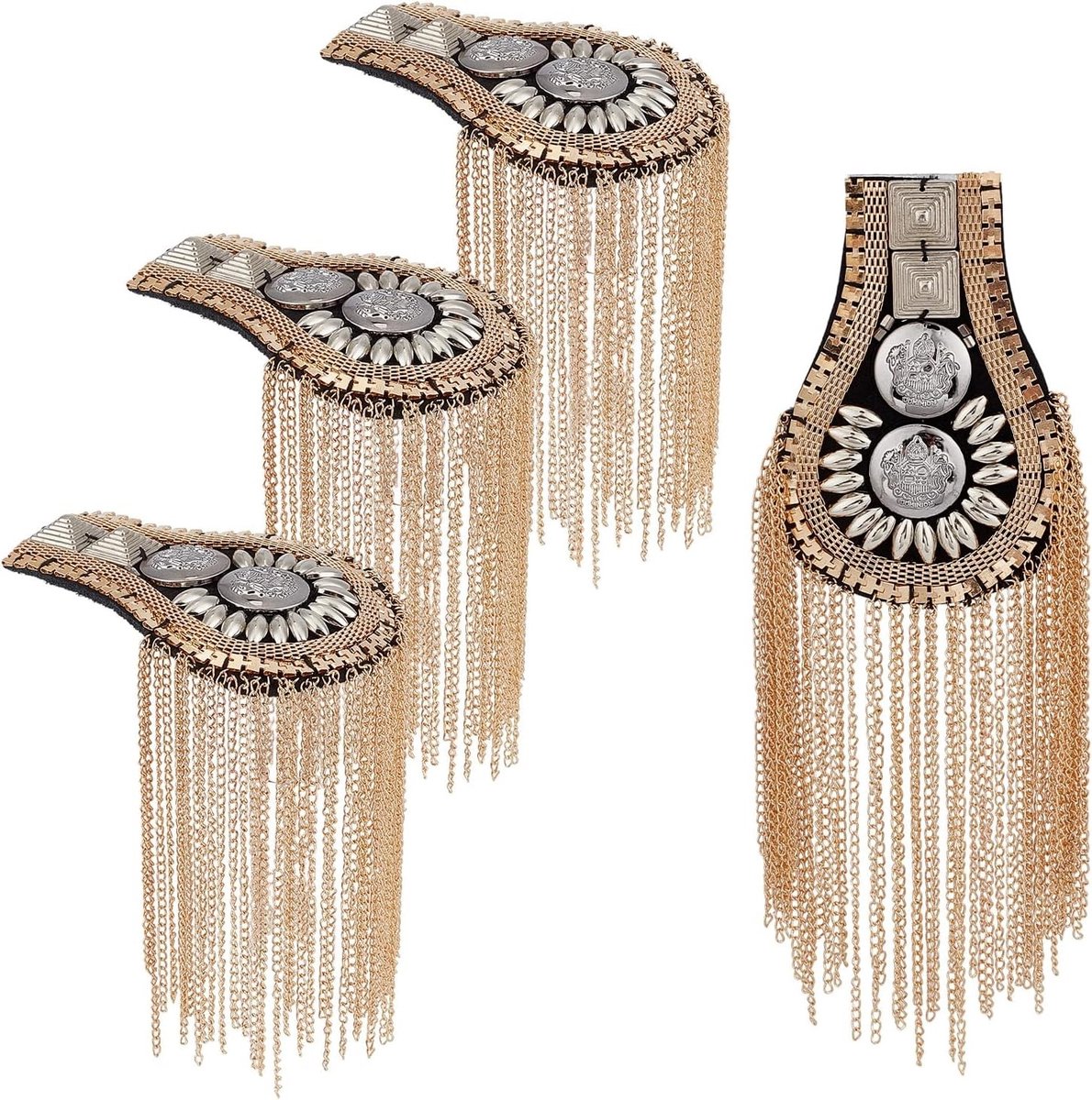 4 Stuks Metalen Kwastje Schouder Epauletten met Gouden Strass Kralen en Link Chain Schouderpads voor Uniform Kostuum Accessoires en Badge Broche