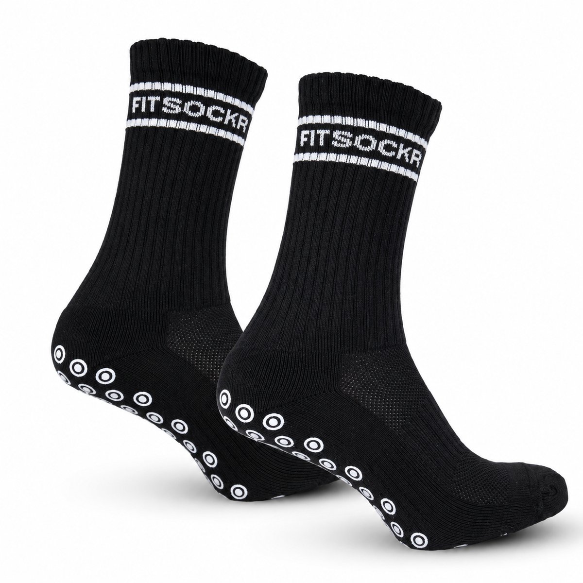 FitSockr Gripsokken Voetbal - Sportsokken - Grip socks - Voetbalsokken - Padel sokken - Antislip Sokken Heren/Dames/Kind - Stripe - Zwart - Maat 44-48