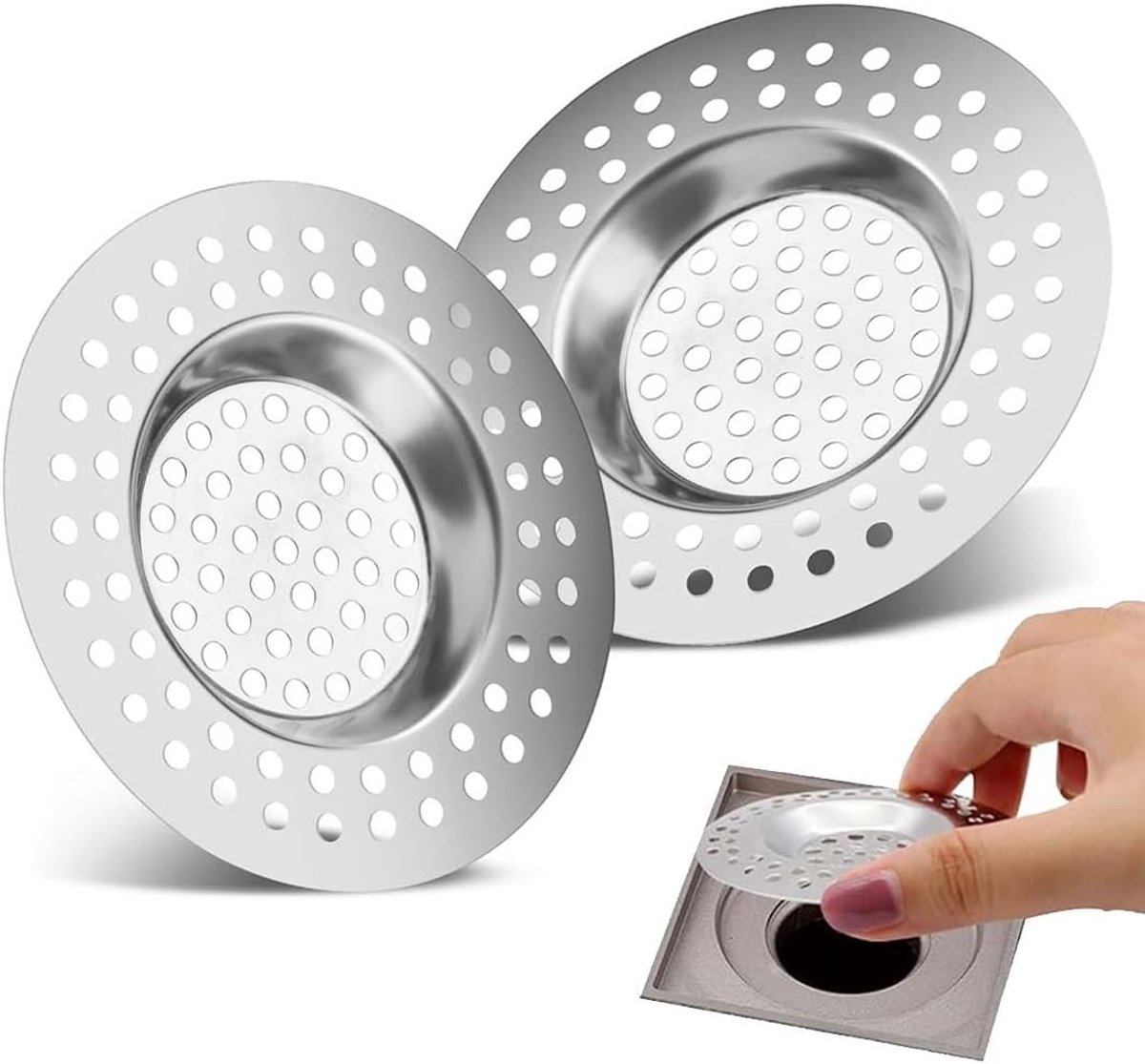 Roestvrijstalen gootsteenfilter set van 3, afvoerafdekking voor keuken en badkamer, 7,5 cm diameter, effectief en duurzaam