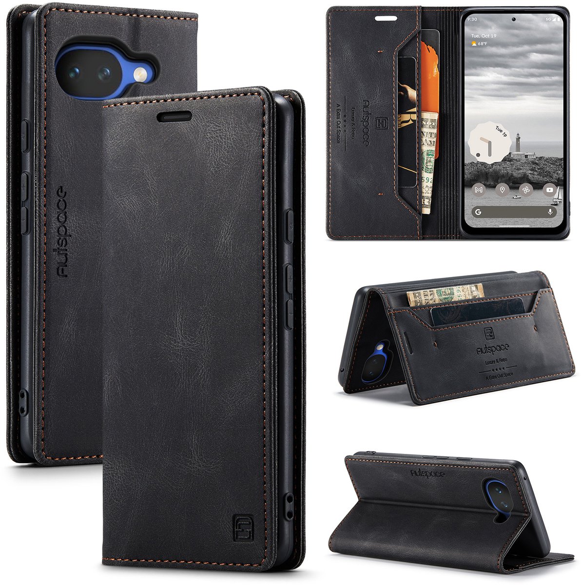 Luxe Flip Case met Anti-RFID Kaarthouder en Magneetsluiting voor Pixel 10a _ Zwart