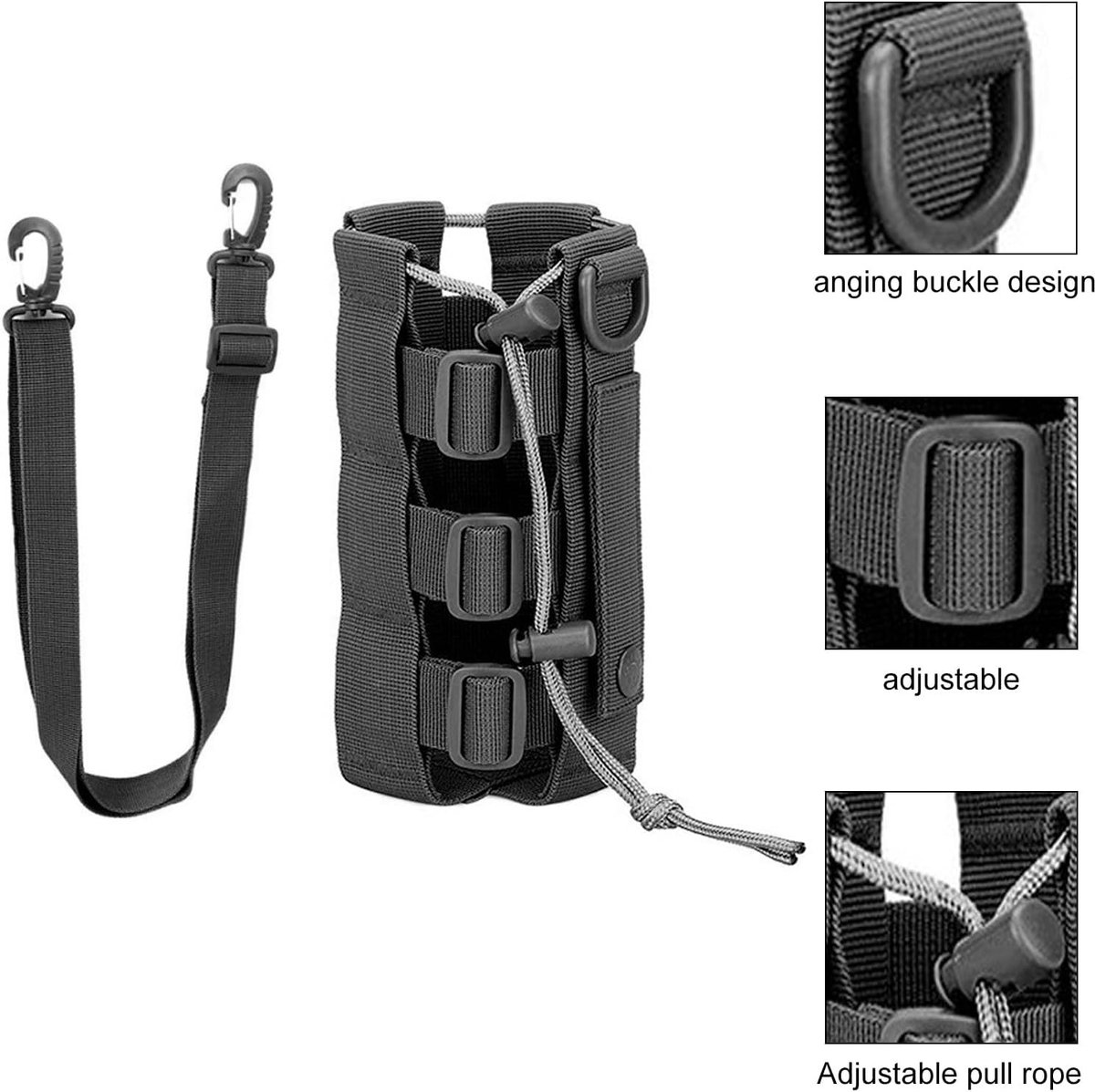 Verstelbare Fleshouder van Nylon met Trekkoord - Duurzame en Waterdichte Fleshouder voor Camping, Reizen en Bergbeklimmen
