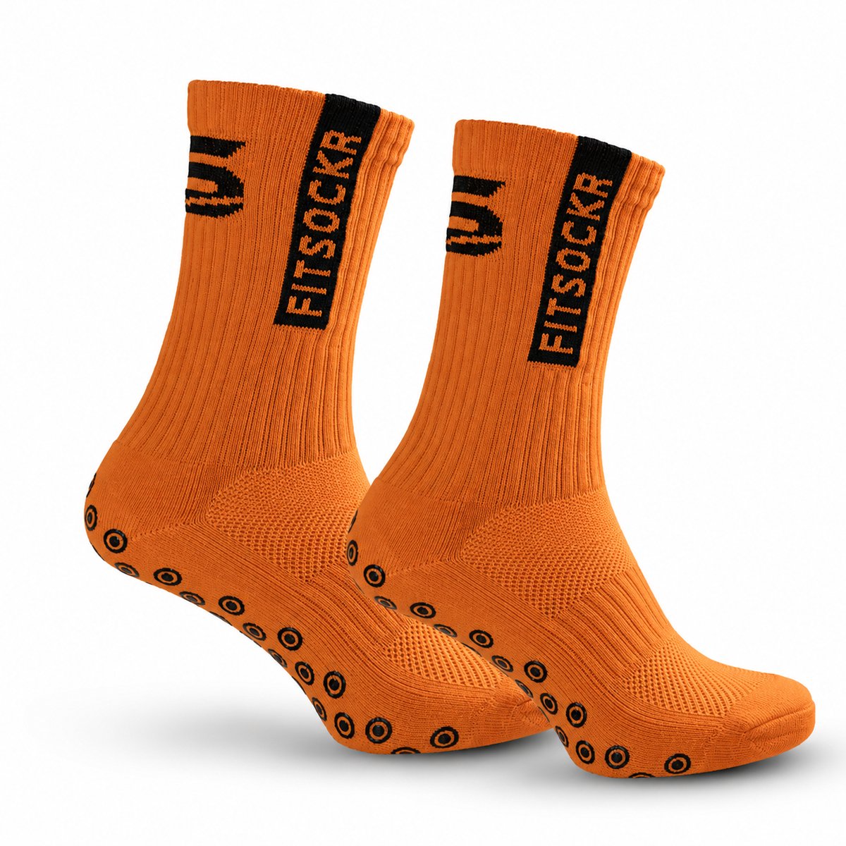 FitSockr Gripsokken Voetbal 2 Paar - Sportsokken - Grip socks - Voetbalsokken - Padel sokken - Antislip Sokken Heren/Dames/Kind - One - Oranje - Maat 44-48
