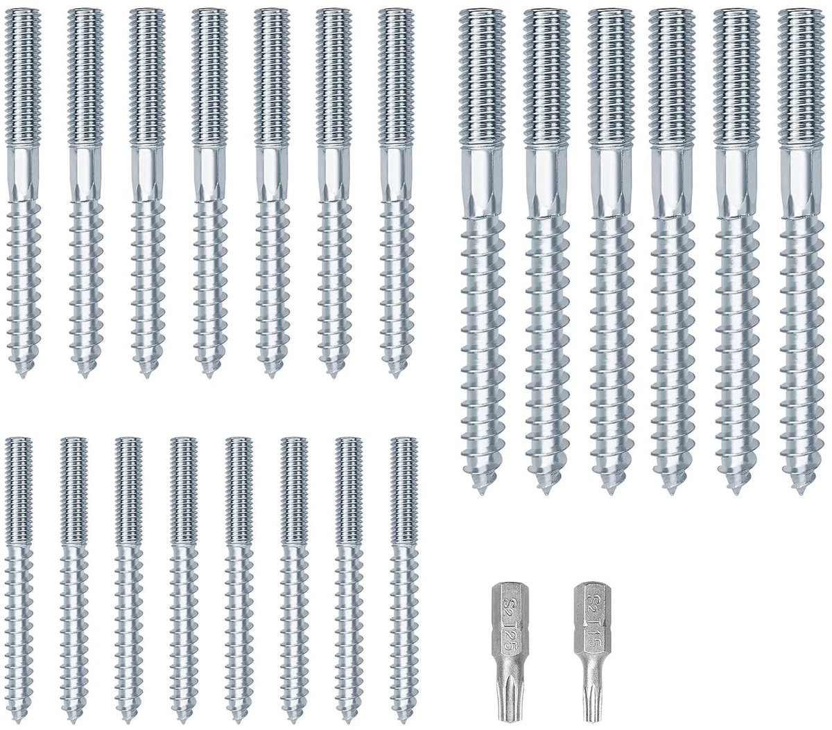 21-delige Hangerbouten Set voor Meubelverbindingen - Dubbelkopige Schroeven voor Hout, Dowel en Bevestiging M6, M8, M10
