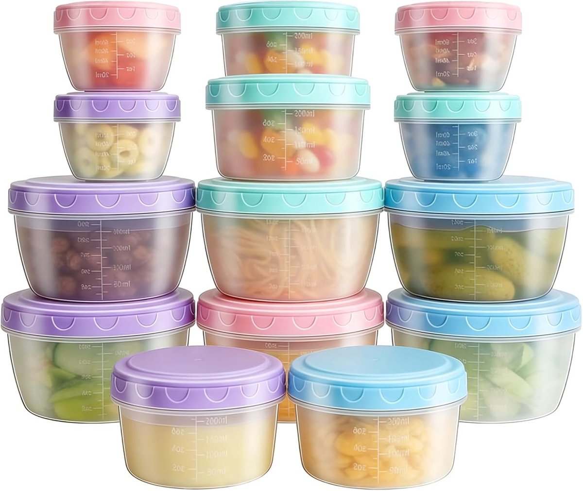 Set van 16 Stapelbare Diepvriesdozen met Deksel voor Snacks, Sauzen en Maaltijdvoorbereiding (80ml, 150ml, 300ml, 580ml) - Ideaal voor Organisatie en Opslag