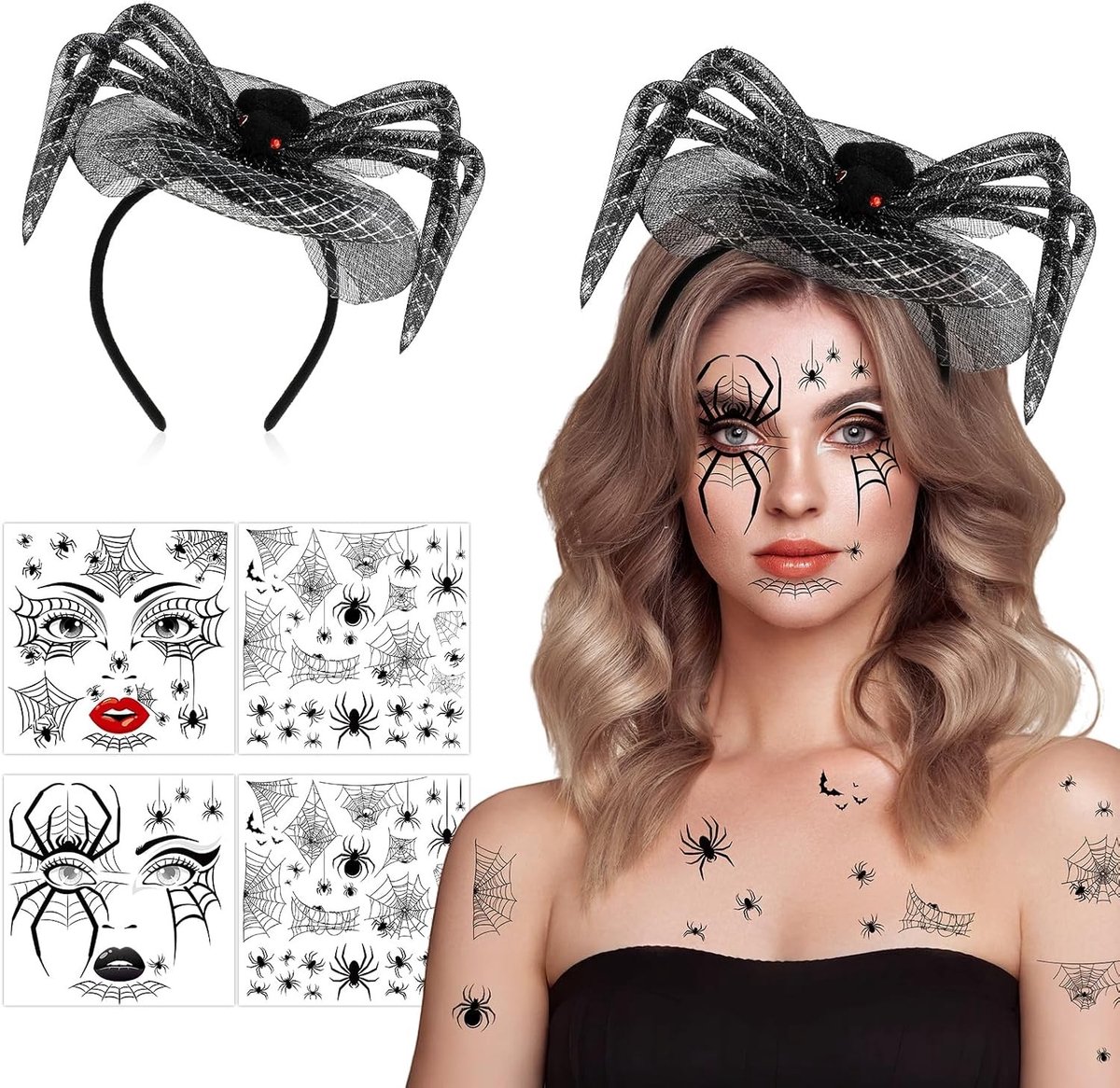 Halloween Hoofdband en Tijdelijke Tattoos voor Kostuums, Carnaval en Feestjes voor Mannen en Vrouwen