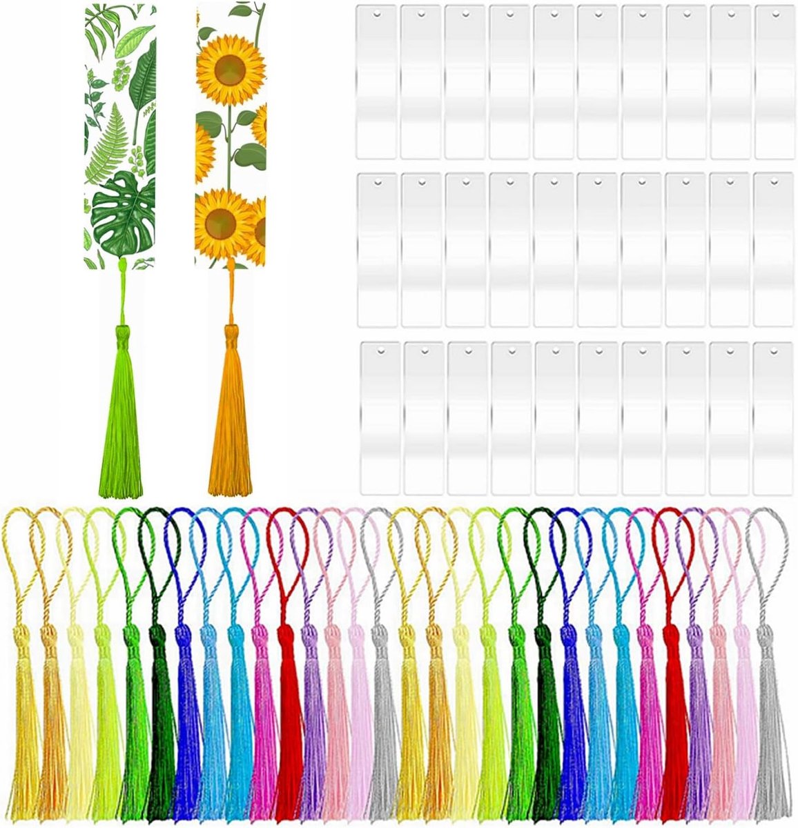 Acryl Boekenleggers Set van 30 Stuks, Transparante DIY Boekenleggers met Kleurrijke Kwastjes voor Creatieve Projecten en Cadeau Labels
