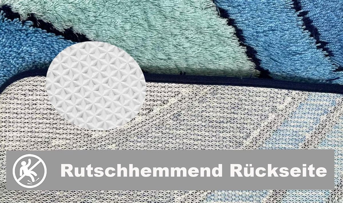 Badmat - Set van 2 - Met uitsparing - Microvezel - Antislip - Vloerverwarming - Blauw