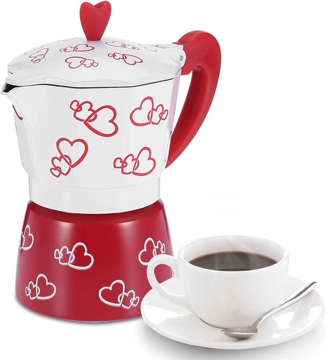 Duurzame Moka Koffiezetter met Hartprint - Espresso Mocha Koker voor Thuis en Kantoor, Perfect voor Koffieliefhebbers