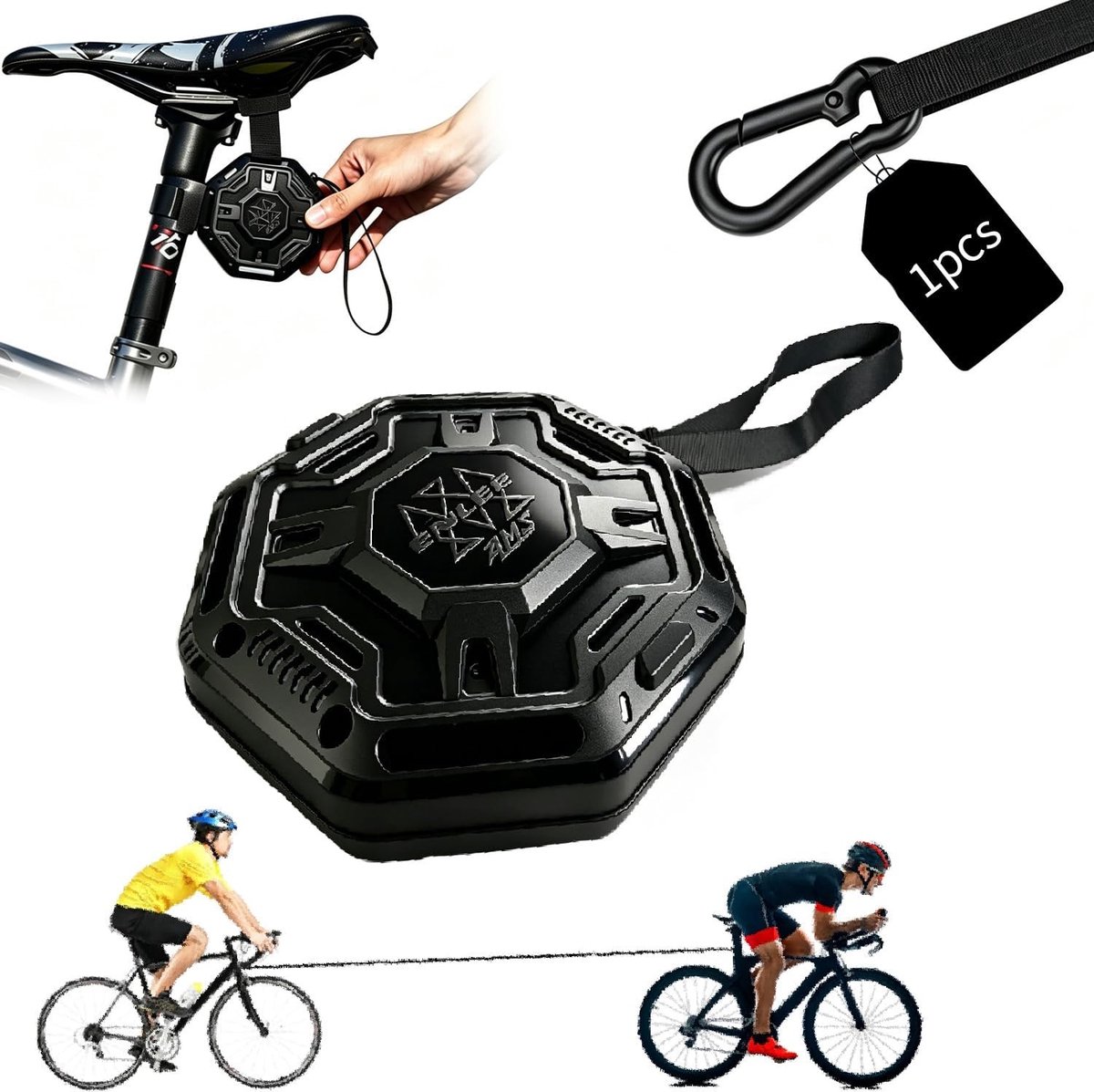 Fiets sleeptouw - Zwart - 2,5 m - Nylon en ABS kunststof - Versterkt sleeptouw voor volwassenen