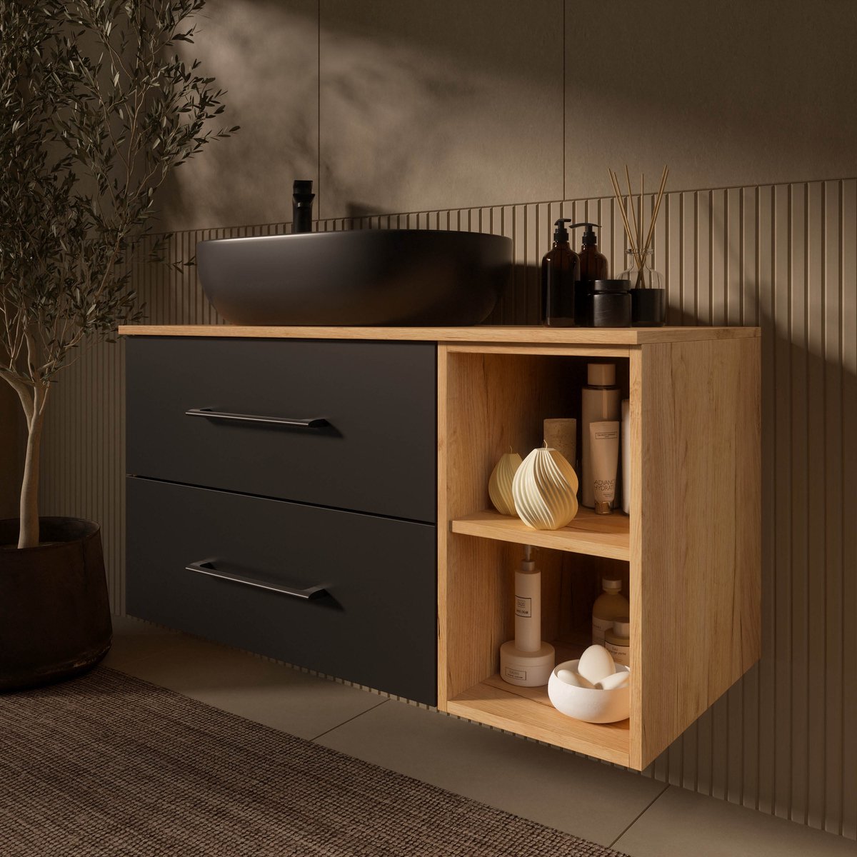 Planetmöbel LUX Wastafelmeubel 100 cm met Wastafel 60 cm Zwart