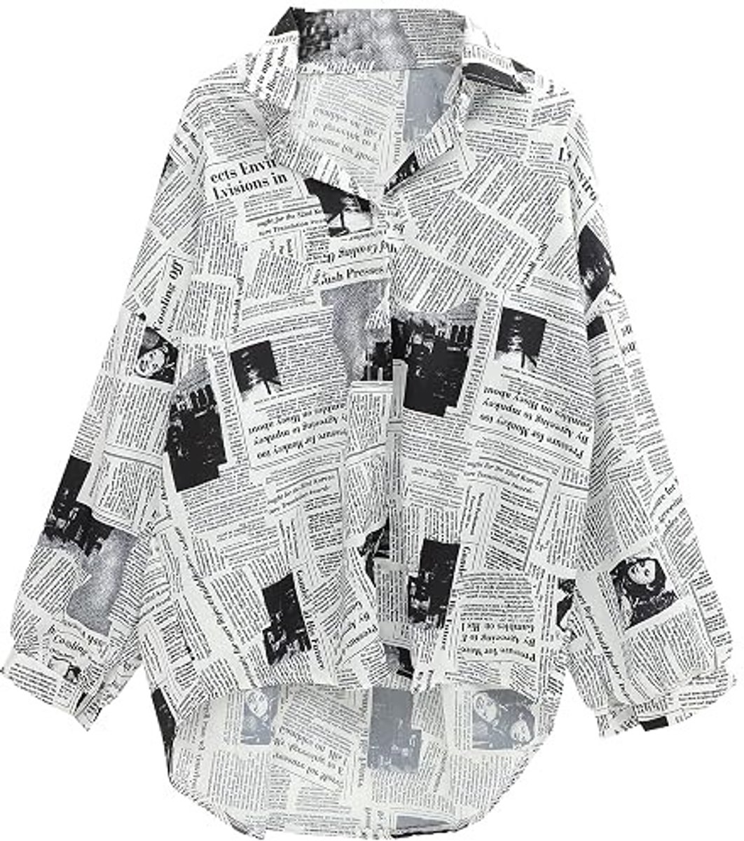 Dames Blouse Zwart met Print - Losse Pasvorm voor Dagelijks Gebruik