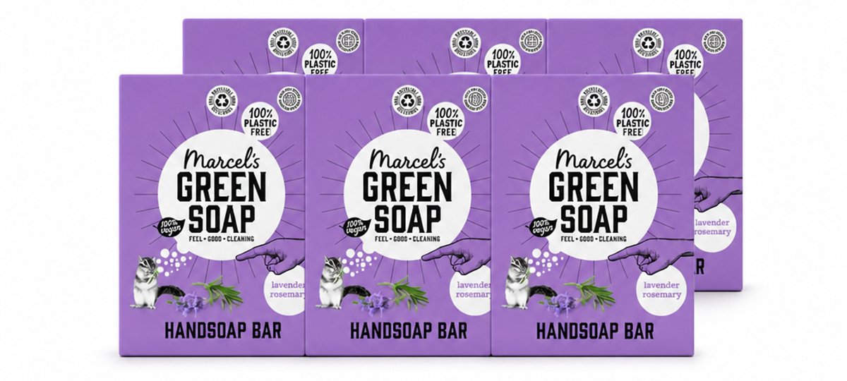 6 x Marcel's Green Soap - Handzeep Bar - Lavendel & Rozemarijn - Zachte verzorging - 90 gr - Voordeelverpakking - 6 stuks