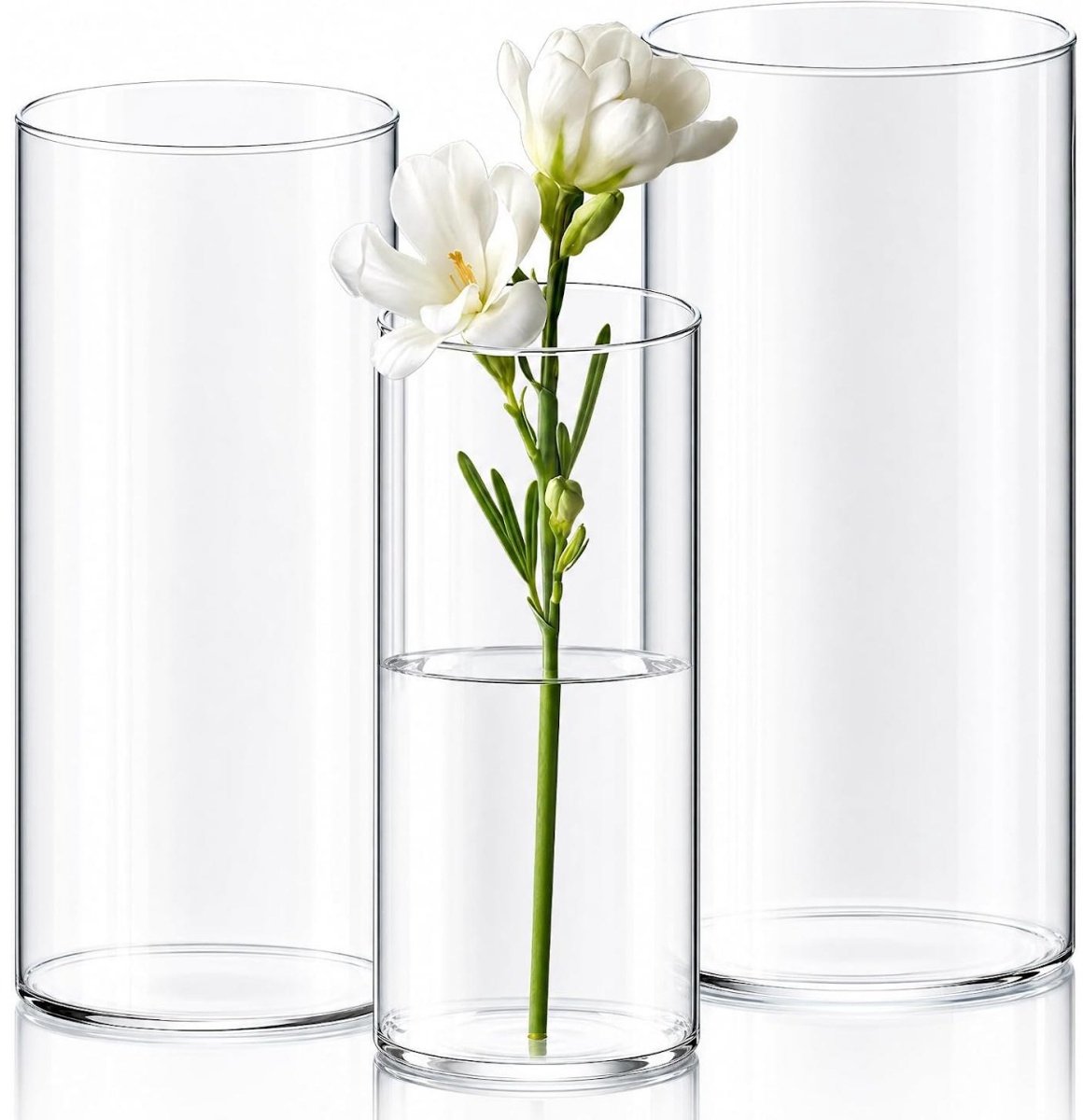 SSTRWGOOD Cilindrische acryl vazen ​​- 3-delige set - Onbreekbare transparante acryl vazen ​​- 10x20 cm, 12x25 cm en 15x25 cm - Te gebruiken geschikt voor bloemstukken, tafeldecoraties op bruiloften en doe-het-zelfprojecten