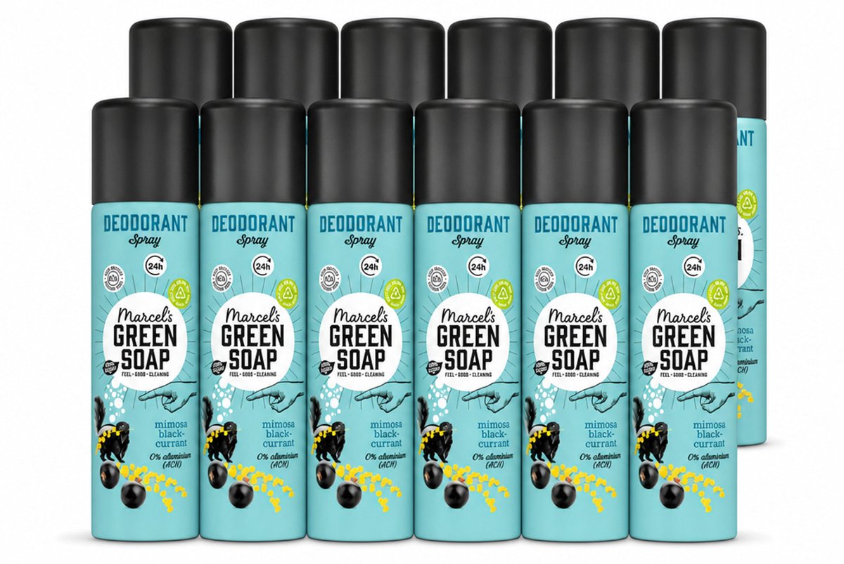 12 x Marcel's Green Soap - Deodorant Spray - Mimosa & Blackcurrant - Langdurige frisheid - 150 ml - Voordeelverpakking - 12 stuks