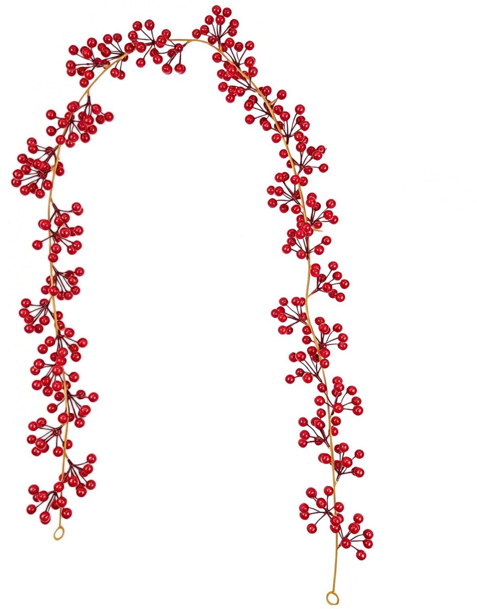 Kersttak met Rode Bessen – Kunstmatige Kerstdecoratie – Flexibele Bessentak voor Kerstboom, Schouw en Deur – Kerstversiering – Voor Kerst, Nieuwjaar en Feest – Donkerrood & Goud – 175 cm – 1 Stuk