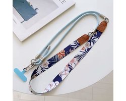 Telefoonkoord - Crossbodyband - Telefoonkoord met retroprint - Verstelbare telefoonhouderband - Lichtblauw