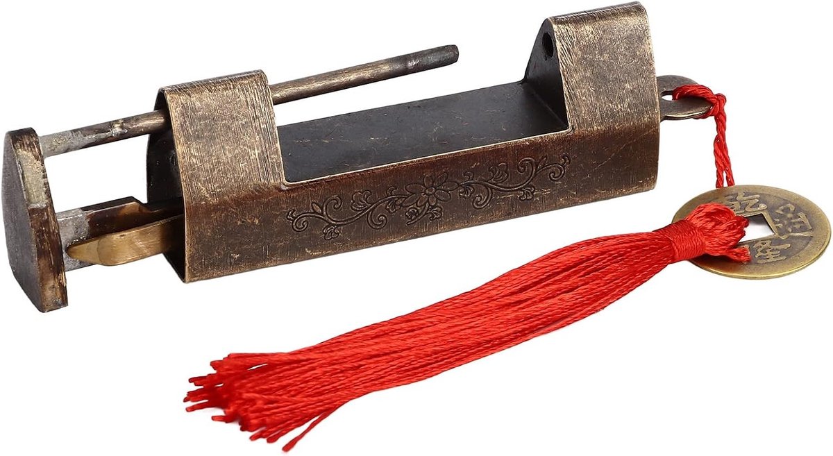 Antieke Koperen Hangslot in Chinese Stijl voor Kasten en Houten Dozen, Vintage Decoratie en Beveiliging
