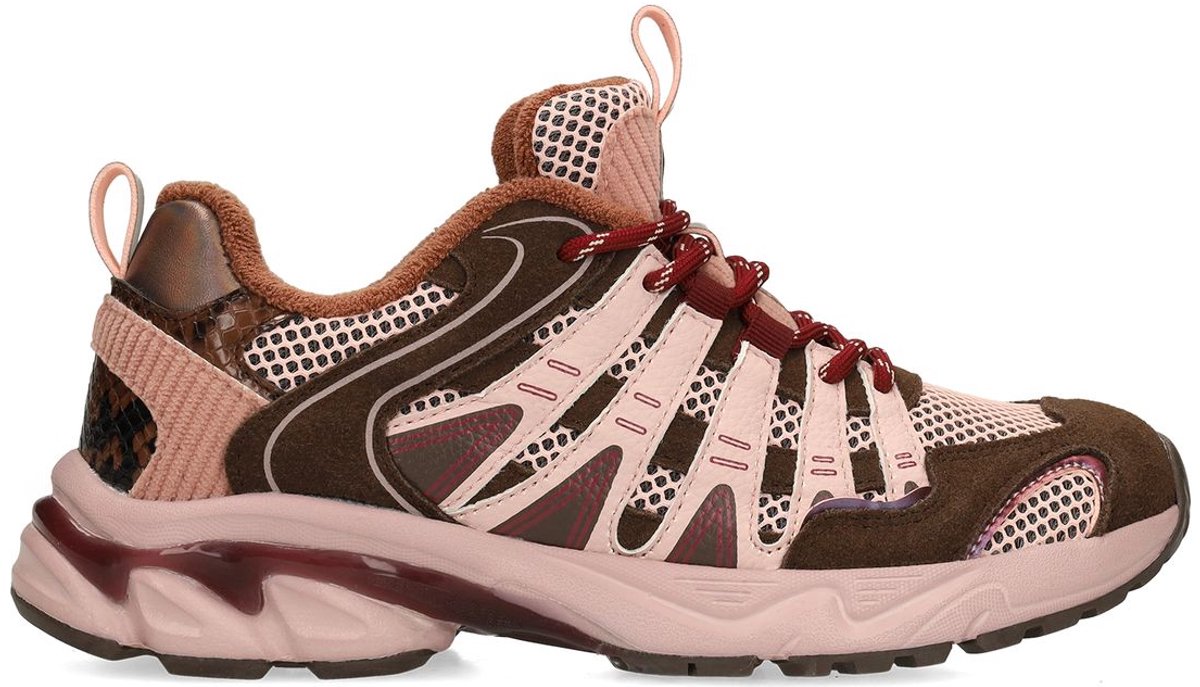 Manfield - Dames - Bruine mesh sneakers met lichtroze details - Maat 40