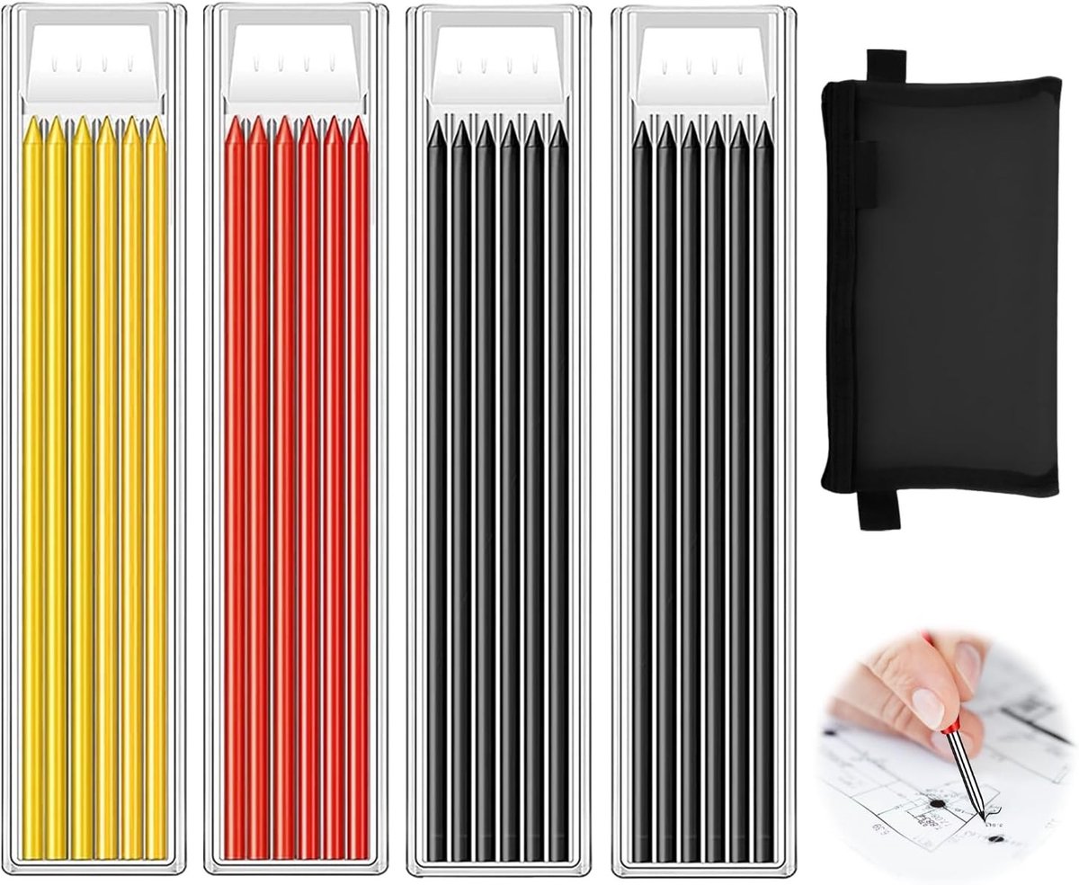 4 Dozen Marker Navullingen en 1 Mesh Tas, 2.8mm Potloodnavulling voor Houtbewerking en Architectuurtekeningen