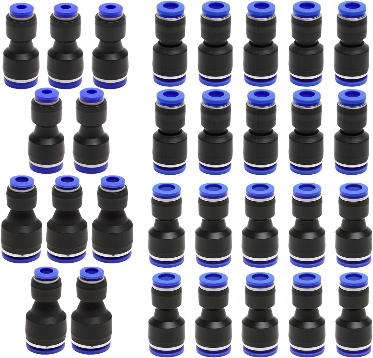 Set van 30 Pneumatische Snelaansluitingen voor Perslucht - Push-in Fittingen in 4 Maten voor Werkplaats, Machines en Doe-Het-Zelf Toepassingen