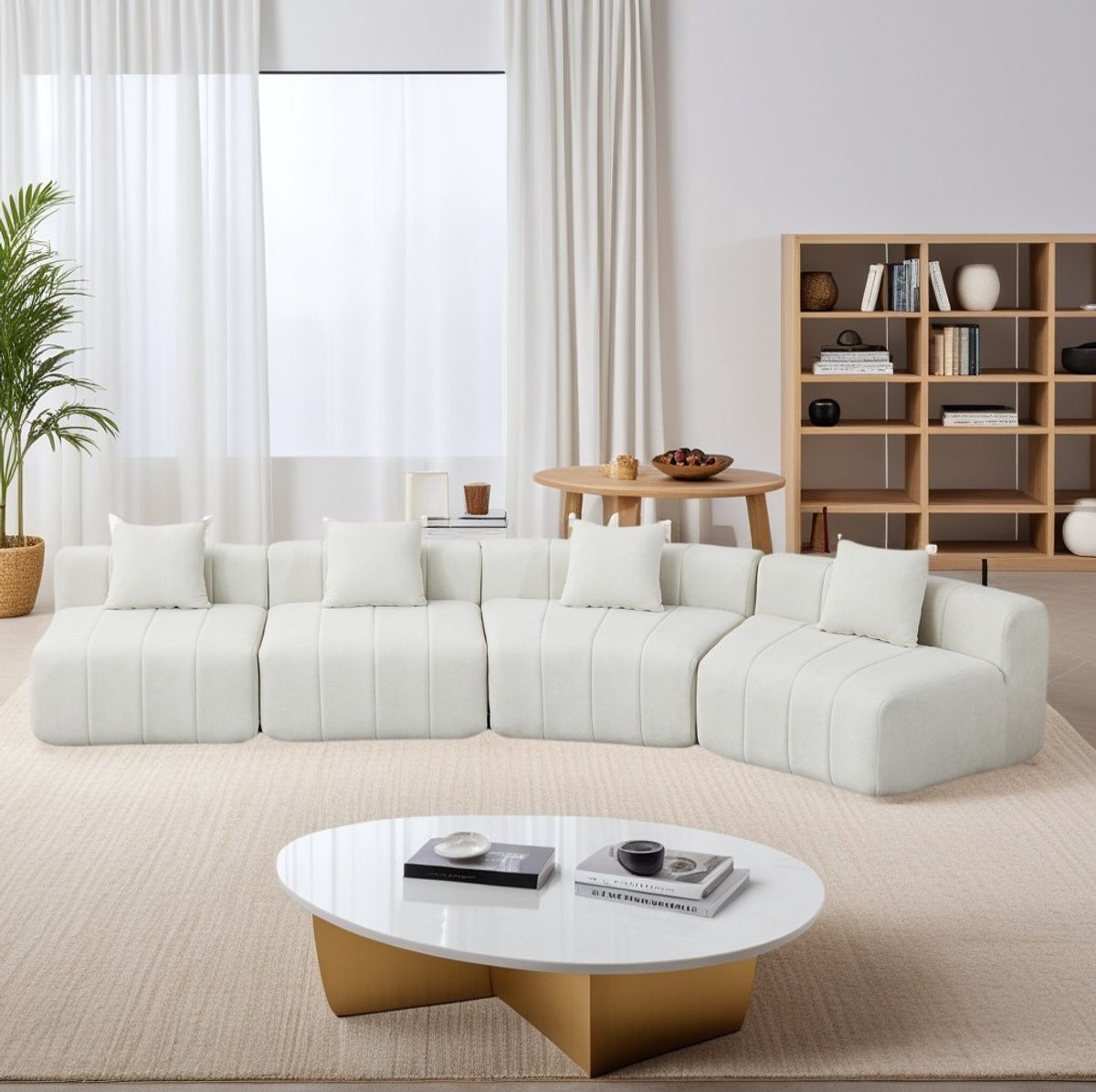 STILVORA Bank - Modulaire Gebogen Sofa - 4-Zits Halfronde Opstelling Met 2 Kussens - Voor Woonkamer En Lounge - Chenille - Beige