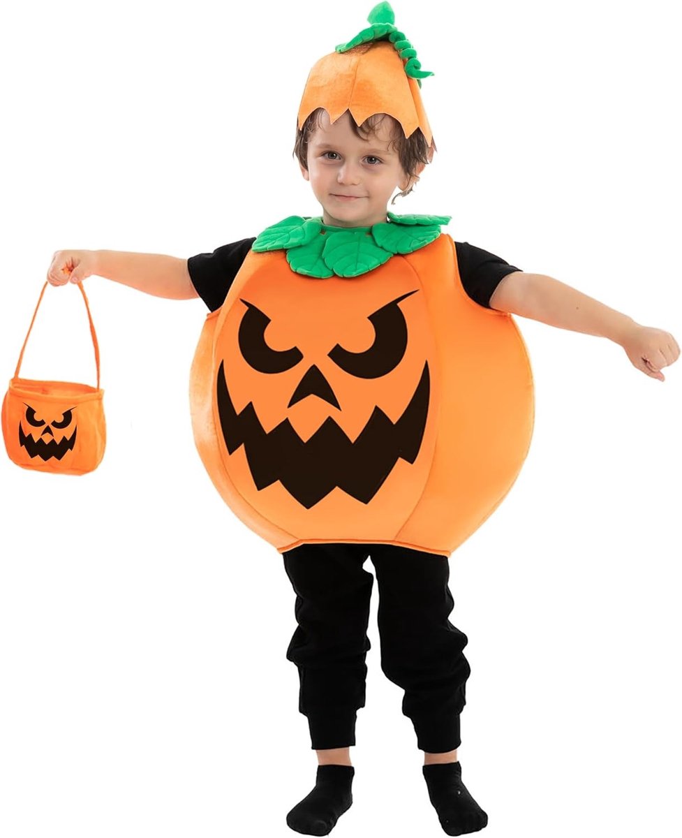 Halloween Kostuum voor Kinderen - Unisex Wicked Pumpkin Outfit voor Feestjes (M, 8-10 Jaar) - Grappig, Creatief, Spooky