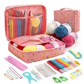Homeblend Haakpakket Roze - Voor Beginners - Haaknaalden met Garen - Opbergtas - 59-delige Complete Set - Hobbyset - Haken