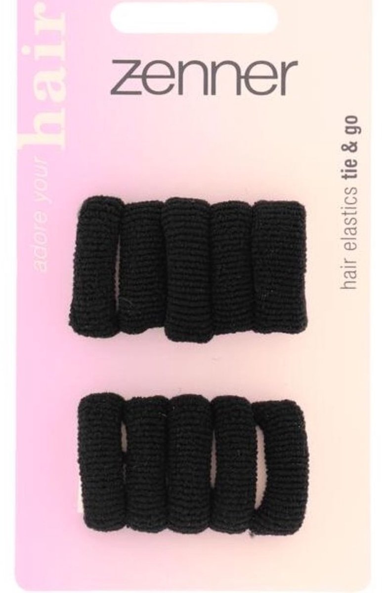 Zenner - 10 haarelastiekjes roll up zwart - metaalvrij - mini klein - 2,5cm - haarelastieken elastiekjes