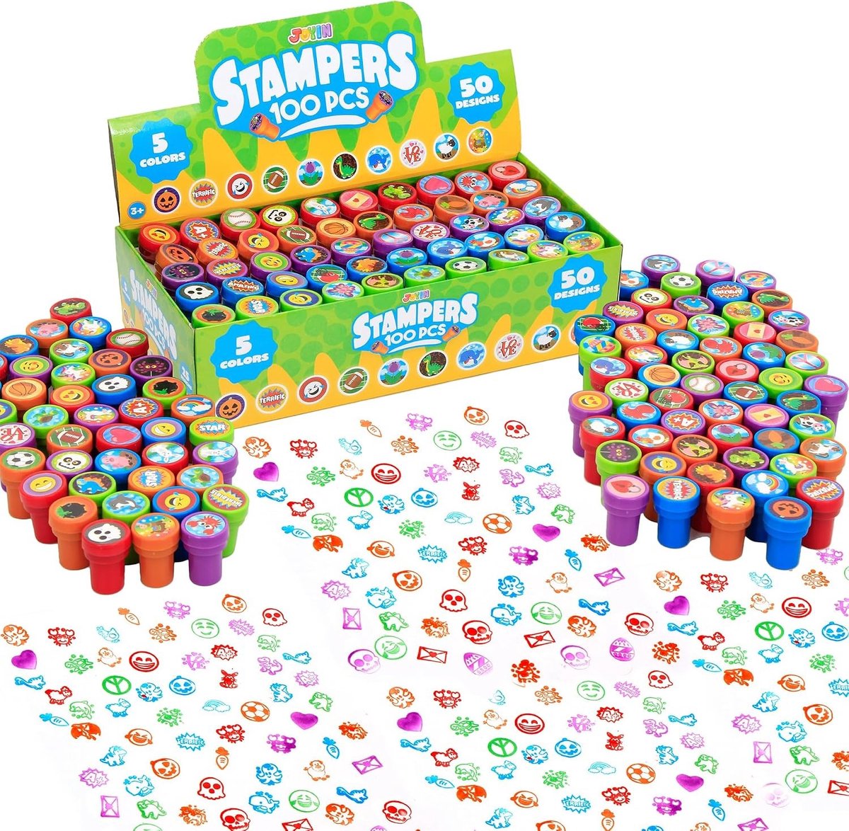 100 Stuks Kinderstempels, Zelfkleurende Stempelset voor Kinderen vanaf 3 Jaar, Dierenthema en Dinosaurussen, Perfect voor Verjaardagen en Paaseieren