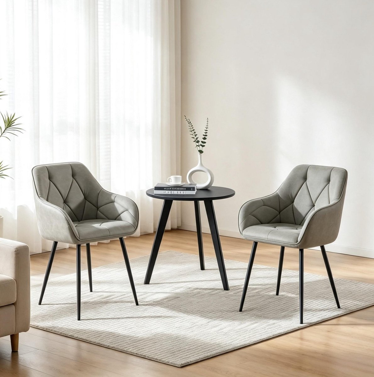 DESMIU Eetkamerstoel Set Van 2 - Kuipstoel Met Armleuningen En Ergonomische Rugleuning - Voor Eetkamer En Woonkamer - Kunstleer - Grijs Donkergrijs