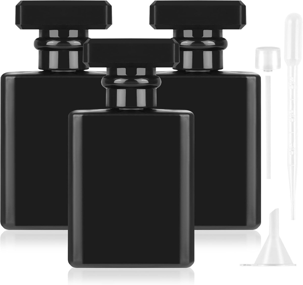 Set van 3 Lege Zwarte Parfumflessen van 50ml, Vierkante Glas Atomizers voor Vullen, Draagbare Parfumverstuivers voor Reizen en Werk