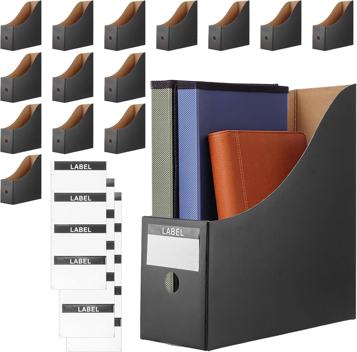 15 Stuks A4 Tijdschriftmappen - Zwarte Kartonnen Tijdschrift Houder en Bureau Organizer voor Kantoor en Thuisbestanden